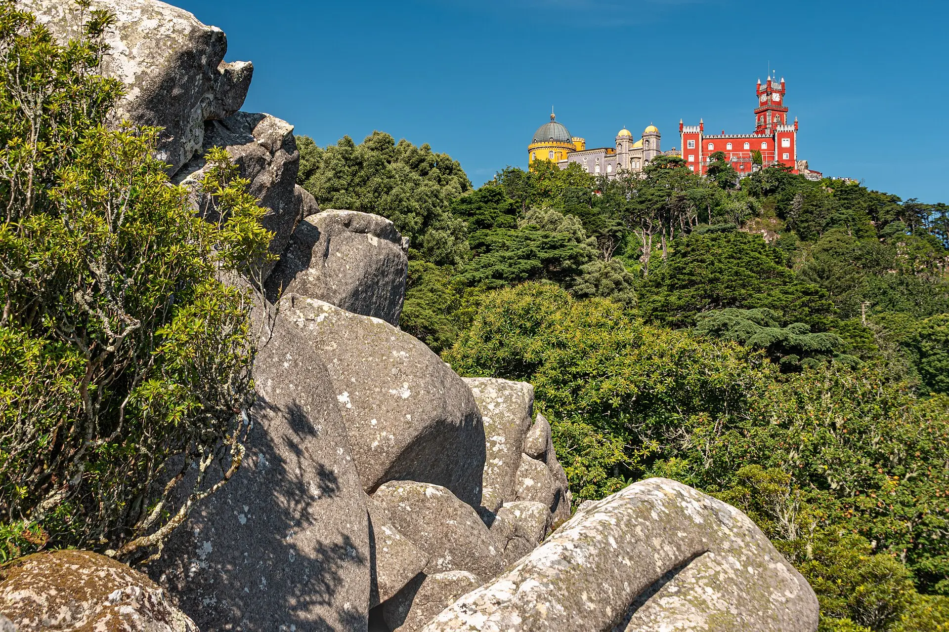 Pena Palace on its wooded hilltop above Sintra
